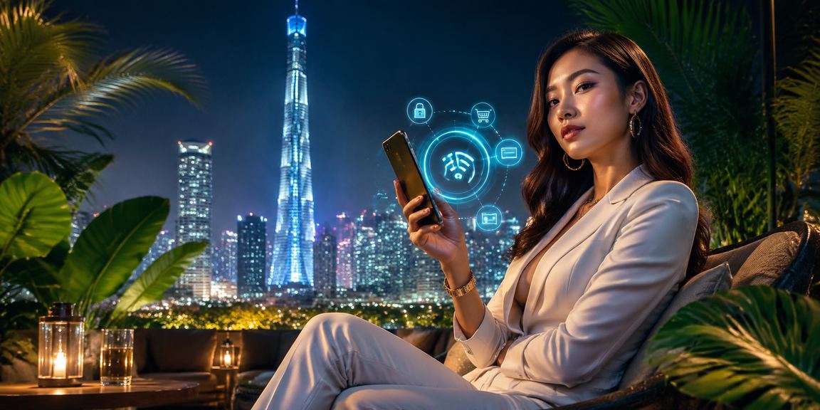 Pengguna Malaysia di Kuala Lumpur menggunakan telefon untuk deposit dan pertaruhan sukan p0443